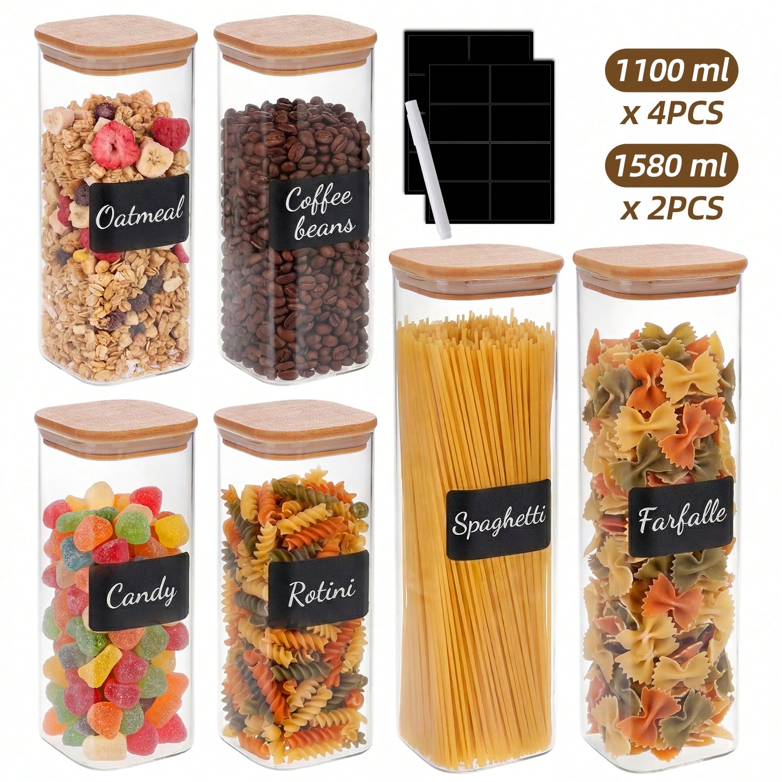 Snacks Food Labels - Wadah Penyimpanan Makanan Kaca Dengan Tutup