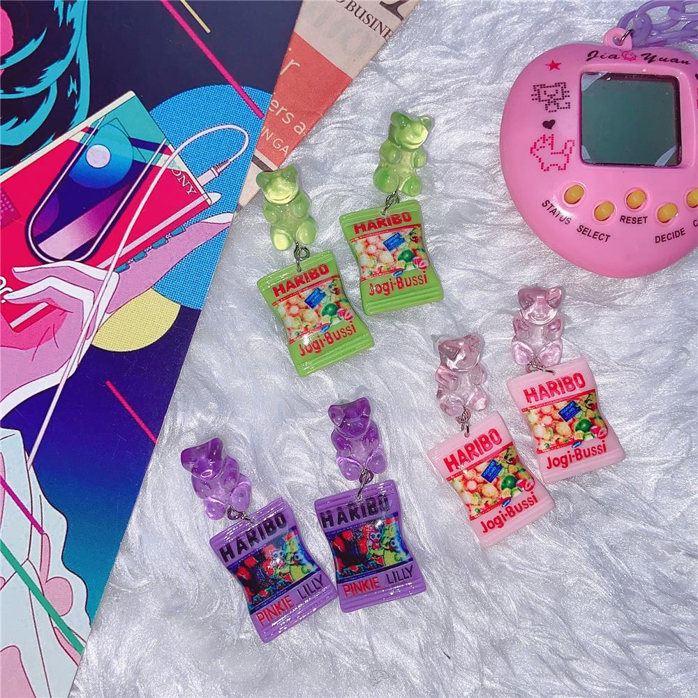 Food E Snacks - Y2K Anting E-girl Menjuntai Warna-warni Beruang